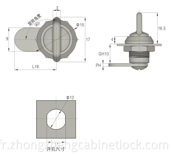 Serrure à cylindre en alliage de zinc Zonzen pour armoire industrielle Ms715